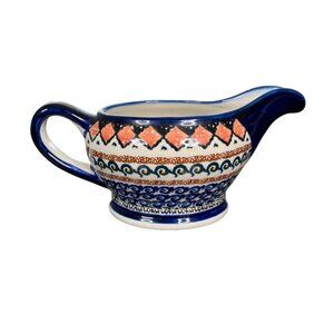 Polish Pottery UNIKAT Gravy Boat 16 Ounce Blue White Pattern